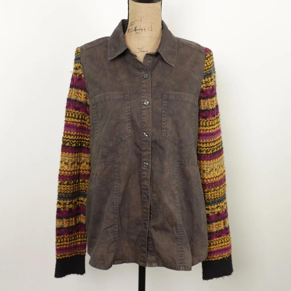We The Free Free People Boho Top With Knitted Sleeves size M